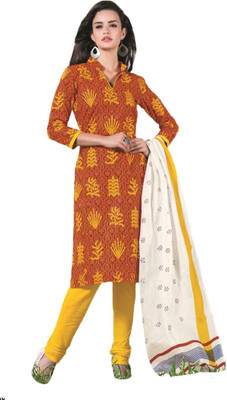 

Party Wear Dresses Cotton Printed Salwar Suit Dupatta Material(Un-stitched), Orange