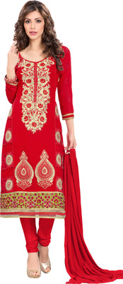 

Khushali Georgette Self Design, Embroidered Salwar Suit Dupatta Material(Un-stitched), Red
