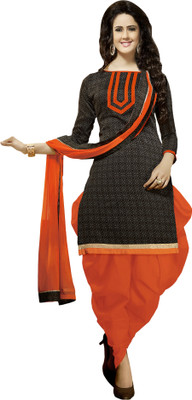 

Khushali Chanderi Self Design Salwar Suit Dupatta Material(Un-stitched), Black;grey;orange