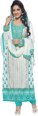 

Party Wear Dresses Georgette Embroidered Semi-stitched Salwar Suit Dupatta Material, White