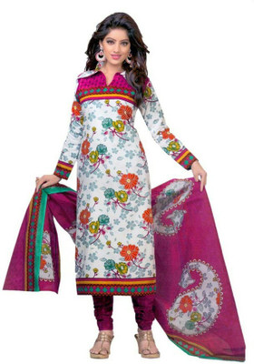 

Rajhans Creation Cotton Floral Print Salwar Suit Dupatta Material(Un-stitched), White