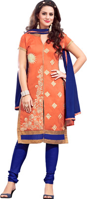 

Khushali Chanderi Self Design, Embroidered Salwar Suit Dupatta Material(Un-stitched), Blue;orange