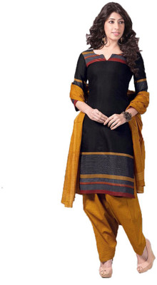 

Party Wear Dresses Cotton Printed Salwar Suit Dupatta Material(Un-stitched), Black