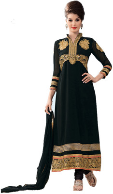 

Party Wear Dresses Georgette Embroidered Semi-stitched Salwar Suit Dupatta Material, Black