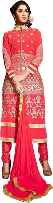 

Vandv Shop Georgette Embroidered Semi-stitched Salwar Suit Dupatta Material, Red