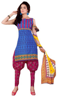 

Indian Wear Online Cotton Printed Salwar Suit Dupatta Material(Un-stitched), Blue