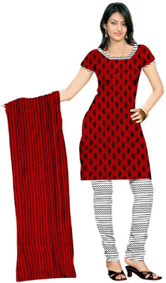 

Rock Chin Fashions Cotton Geometric Print Salwar Suit Dupatta Material(Un-stitched), Red