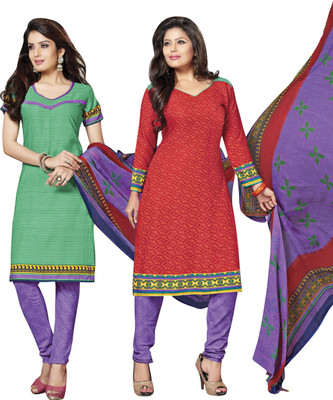 

Jiya Crepe Self Design, Printed Salwar Suit Dupatta Material(Un-stitched), Green;purple;red
