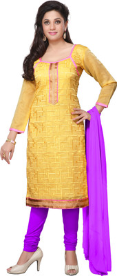 

Jiya Cotton Self Design, Embroidered Salwar Suit Dupatta Material(Un-stitched), Yellow