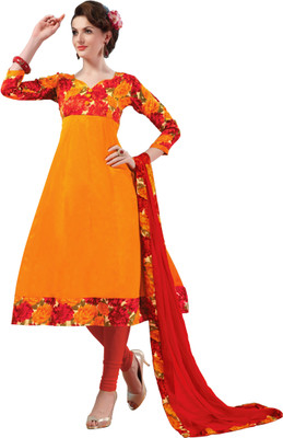 

Khushali Silk Self Design Salwar Suit Dupatta Material(Un-stitched), Orange;red
