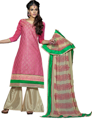 

Vbuyz Cotton Embroidered Semi-stitched Salwar Suit Dupatta Material, Pink