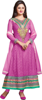 

Party Wear Dresses Georgette Embroidered Semi-stitched Salwar Suit Dupatta Material, Pink