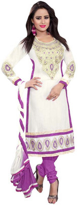 

Jiya Cotton Embroidered, Self Design Dress/Top Material(Un-stitched), Purple;white