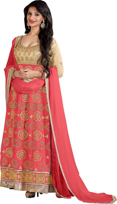 

Jiya Georgette Self Design, Embroidered, Embellished Salwar Suit Dupatta Material(Un-stitched), Pink