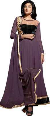 

V And V Shop Net Embroidered Semi-stitched Salwar Suit Dupatta Material, Purple