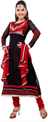 

Khushali Georgette Self Design, Embroidered Salwar Suit Dupatta Material(Un-stitched), Black;red