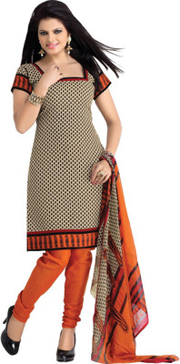 

BanoRani Cotton Polyester Blend Printed Salwar Suit Dupatta Material(Un-stitched), Beige