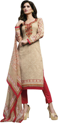 

Shelina Cotton Printed Salwar Suit Dupatta Material(Un-stitched), Beige