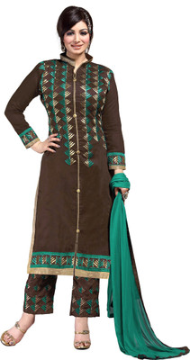 

Jiya Chanderi Self Design, Embroidered Salwar Suit Dupatta Material(Un-stitched), Brown;light green