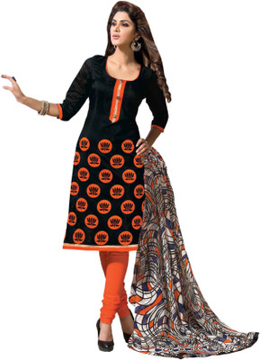 

Jiya Chanderi Embroidered Dress/Top Material(Un-stitched), Black