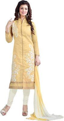 

Khushali Chanderi Self Design, Embroidered Salwar Suit Dupatta Material(Un-stitched), White;yellow