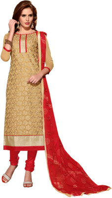 

Khushali Chanderi Self Design, Embroidered Salwar Suit Dupatta Material(Un-stitched), Chikoo