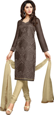 

Jiya Chanderi Self Design, Embroidered Salwar Suit Dupatta Material(Un-stitched), Chikoo;coffee