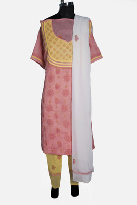 

Sai Chikan Cotton Embroidered Salwar Suit Dupatta Material(Un-stitched), Pink