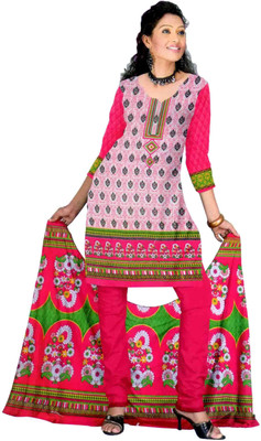 Grahcjows Creations Cotton Printed Salwar Suit Dupatta Material(Un-stitched), Pink