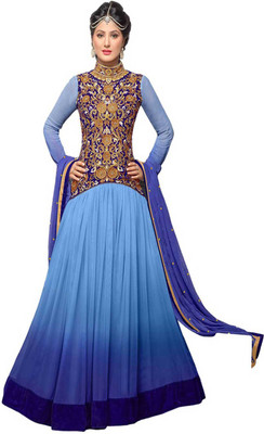 

Chatri Fashions Brocade, Art Silk, Organza Embroidered Semi-stitched Salwar Suit Dupatta Material, Blue
