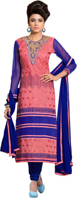 

Jiya Chanderi Self Design, Embroidered Salwar Suit Dupatta Material(Un-stitched), Blue;pink