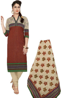 

Party Wear Dresses Cotton Printed Semi-stitched Salwar Suit Dupatta Material, Brown