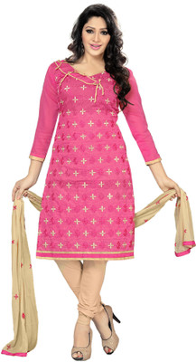 

Khushali Chanderi Self Design, Embellished, Embroidered Salwar Suit Dupatta Material(Un-stitched), Pink