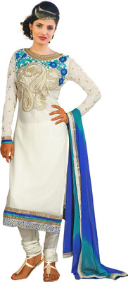 

V And V Shop Georgette Embroidered Semi-stitched Salwar Suit Dupatta Material, Blue;white