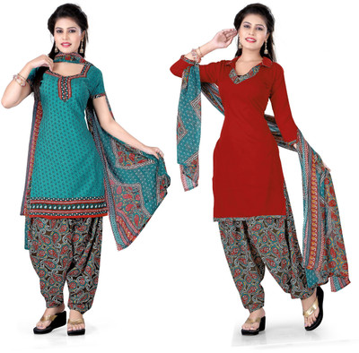 

Women Latest Fancy Designer Salwar Suit Crepe Solid, Printed Salwar Suit Dupatta Material(Un-stitched), Multicolor