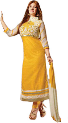 

Vandv Shop Cotton Embroidered Semi-stitched Salwar Suit Dupatta Material, Yellow;white
