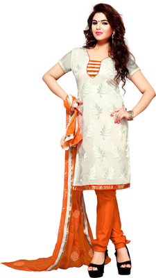 

Jiya Chanderi Self Design, Embroidered Dress/Top Material(Un-stitched), White