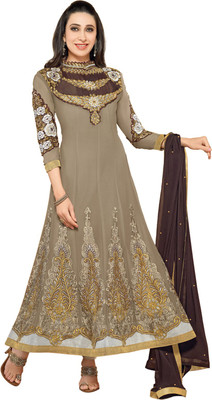 

Vandv Shop Georgette Embroidered Semi-stitched Salwar Suit Dupatta Material, Brown