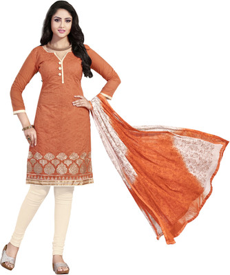 

Jiya Chanderi Self Design, Embroidered Salwar Suit Dupatta Material(Un-stitched), Orange;white