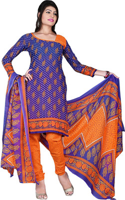

Fashion India Cotton Polyester Blend Printed Dress/Top Material(Un-stitched), Blue;orange
