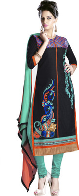 

Jiya Chanderi Self Design, Embroidered Salwar Suit Dupatta Material(Un-stitched), Black;green;orange