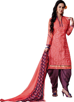 

Jiya Chanderi Self Design, Embroidered Salwar Suit Dupatta Material(Un-stitched), Pink;purple