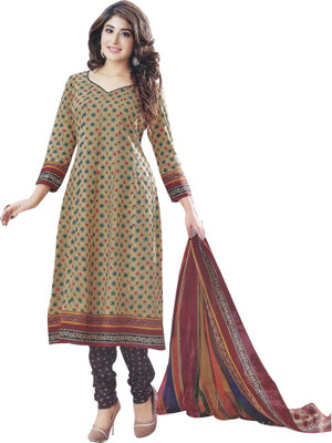 

Indian Wear Online Cotton Printed Salwar Suit Dupatta Material(Un-stitched), Green