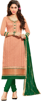 

Khushali Chanderi Self Design, Embroidered Salwar Suit Dupatta Material(Un-stitched), Green;orange