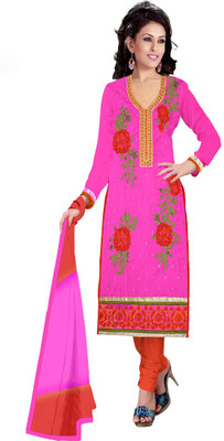 

Araja Chanderi Embroidered Dress/Top Material(Un-stitched), Pink