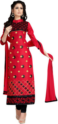

Trendz Apparels Cotton Embroidered Salwar Suit Dupatta Material(Un-stitched), Red
