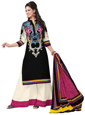 

Javuli Synthetic Geometric Print Salwar Suit Material(Un-stitched), Black