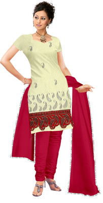 

Party Wear Dresses Cotton Embroidered Salwar Suit Dupatta Material(Un-stitched), Beige