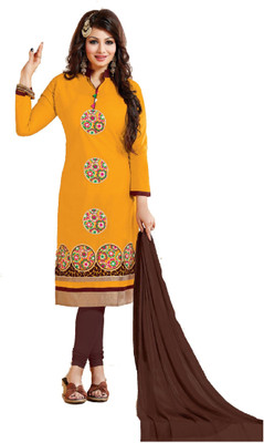 

Jeet Fashion Cotton Embroidered Salwar Suit Dupatta Material(Un-stitched), Dull yellow