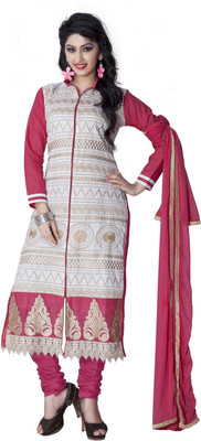 

Khushali Cotton Self Design, Embroidered Salwar Suit Dupatta Material(Un-stitched), Off-white;pink